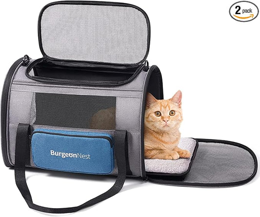 BurgeonNest Cat Carrier for Large Cats 20 lbs,Medium Pet Under 25 lbs,2 Puppy and Small Dogs with Unique Side Bag,Top Load Pet Carrier Soft-Sided Escape Proof with 4 Ventilated Windows