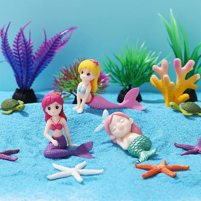 Jetec Aquarium Fish Tank Mermaid Ornament Miniature Mermaid Figurines with Simulated Seaweed for DIY Craft Aquarium Fish Tank Desk Accessories Decoration