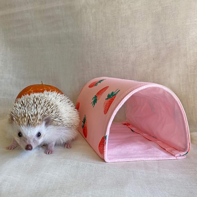 Handmade Small Animal Tunnel Sleeping Hideout Cave Nest with Canvas for Hedgehog Guinea Pig Hamster Rat Ferret Hamster Squirrel and Other Small Animal Beds (Strawberry)