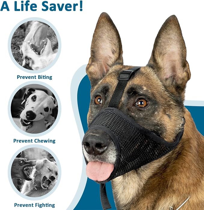 LUCKYPAW Dog Muzzle, Mesh Muzzle for Large Medium Small Dogs, Soft Mouth Guard to Prevent Biting Chewing with Adjustable Head Strap, Perfect for Vet Visit