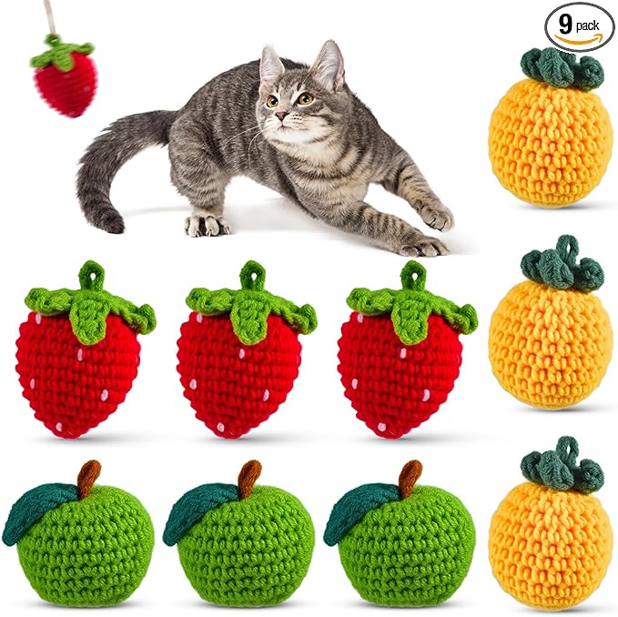 9-Pack Catnip Cat Toys Balls, Handmade Yarn Balls with Natural Silvervine Gall Fruit, Interactive Cat Nip Ball Toys for Indoor Kitten Kitty Enrichment & Stress Relief