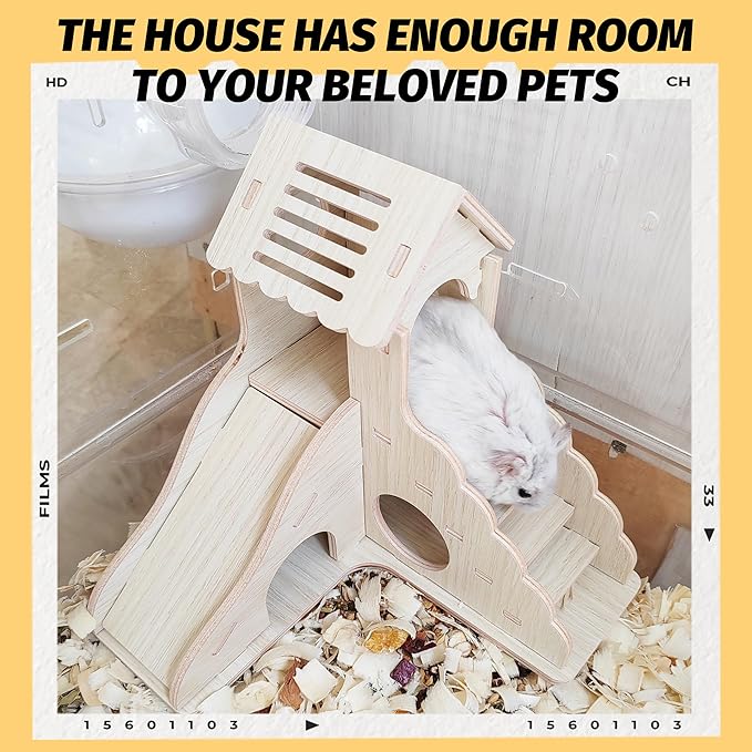 Hamster House,Tiny House with Slide House, Double-Decker Hut,Hamster Cage Accessories,Small Animal Habitat Decor for Hamster