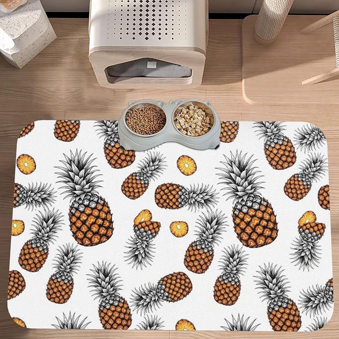Dog Food Mat for Floors Yellow Pineapple Cat Dog Bowl Mats for Food and Water Pet Accessories Supplies