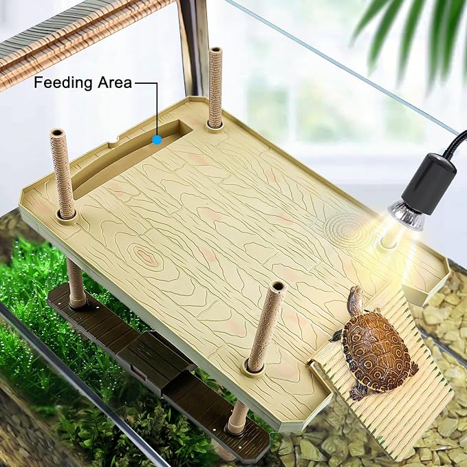 Large Turtle Floating Basking Platform with Feeding Area, Turtle Floating Docks Reptile Climbing Pier and Basking Platform for Tortoise, Frogs, Crabs and Salamanders