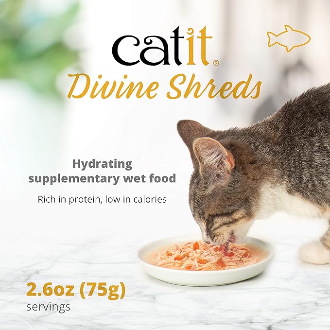 Catit Divine Shreds Premium Cat Food Topper, Tuna with Chicken & Wakame (Pack of 4)