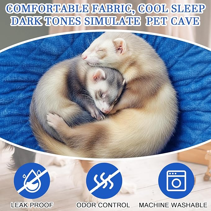 Beeveer 7 Pcs Winter Ferret Cage Liner Set Washable Ferret Pads Bedding Cage Accessories for Small Animals Hamster Rats Chinchillas Hedgehogs Guinea, Stain-Resistant Material(Blue)