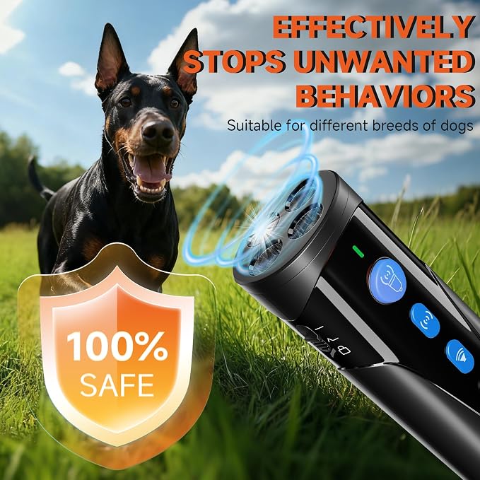 URCHIN Dog Bark Deterrent Device, 3X Ultrasonic Anti Barking Device 6 Modes Dog Trainer Rechargeable & Portable Safe Bark Control Indoor Outdoor for All Dogs with LED Flashlight - Blue Button