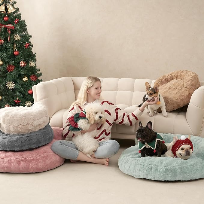 EHEYCIGA Soft Dog Couch Bed for Large Dog, Fluffy Medium Dog Bed with Removable Washable Cover, Bolster Pet Sofa, Waterproof and Non-Slip, 36" x 36"x 9", Pink