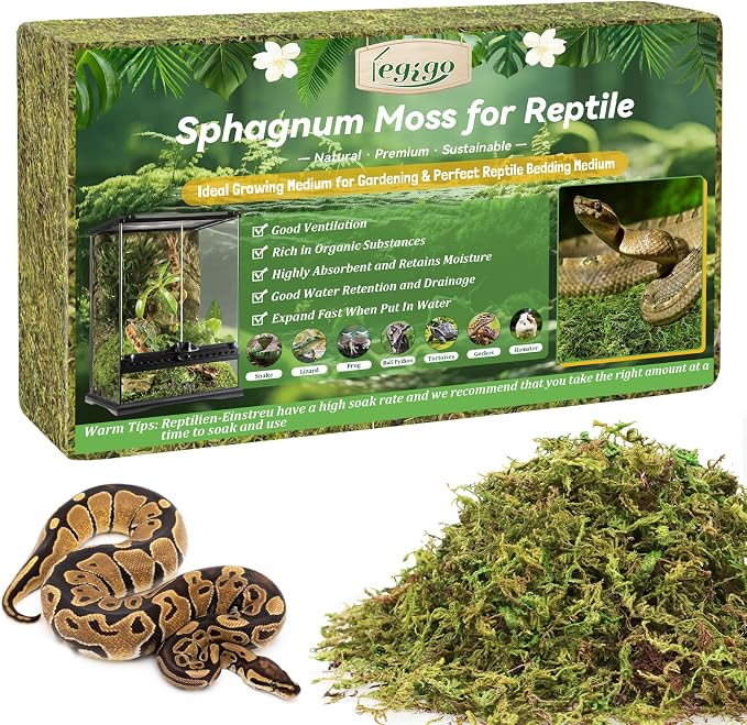 Legigo 14 OZ Sphagnum Moss for Reptile- 16 QT Natural Reptile Moss Terrarium Moss Substrate, Snake Tank Moss Peat Moss Reptile Bedding for Snake, Gecko, Ball Python, Frog and Orchids Plants