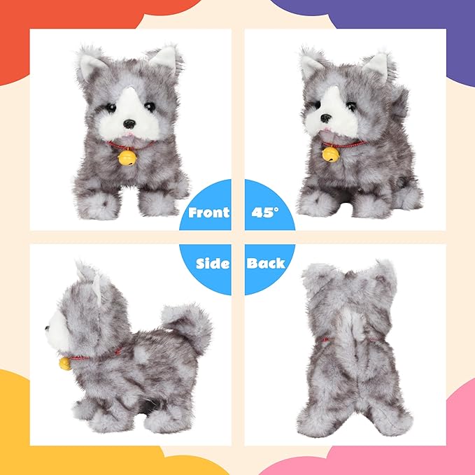 Walking Grey Cat Stuffed Animal Talking Wagging Nodding Educational Plush Toy Electric Interactive Animated Plushies for Girls Boys Birthday
