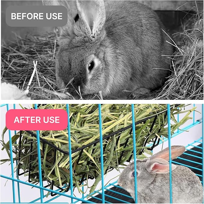4 Pcs Rabbit Hay Feeder, Heavy Duty Metal Rabbit Hay Rack with Hooks Small Animal Cage Accessories Bunny Hay Feeder Holder Pet Grass Rack for Guinea Pig Chinchillas