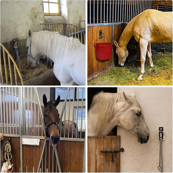 4 PCS Heavy Duty Water Bucket Hooks with Quick Release Pin, 5/32 Inch Thick Wall Mounted Horse Feed Bracket for Stall, Seamless Welded Hardware for Livestock, Barn & Pets