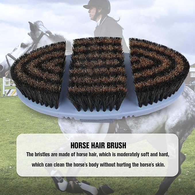 Horsehair Horse Brush for Grooming Flexible Horse Finishing Brush Professional Horse Cleaning Tool for Horse Short-Haired Cats&Dogs Gentle Effective Bath Massage Remove Dirt