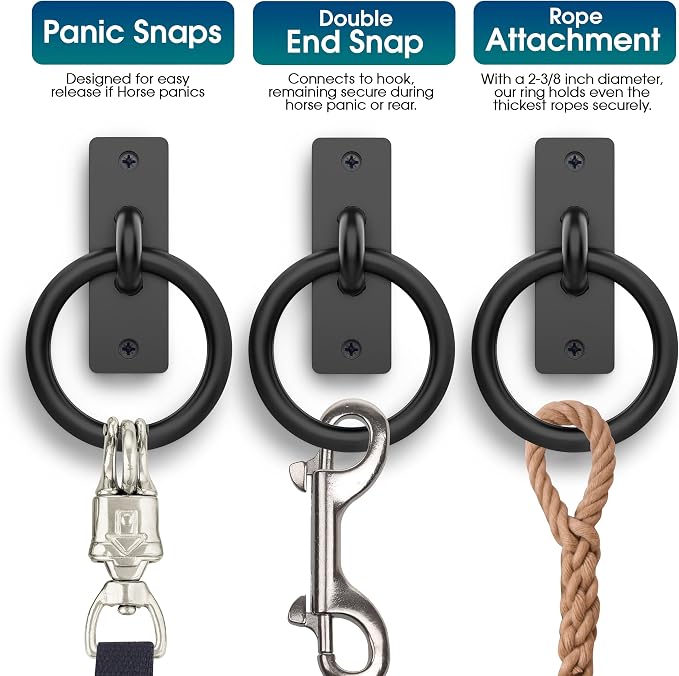 Horse Tie Ring - 2-3/8" inches Heavy-Duty Solid Steel Cross Tie Ring for Horses, Multi-Purpose Tie Down Horse Barn Supplies, Made in USA.