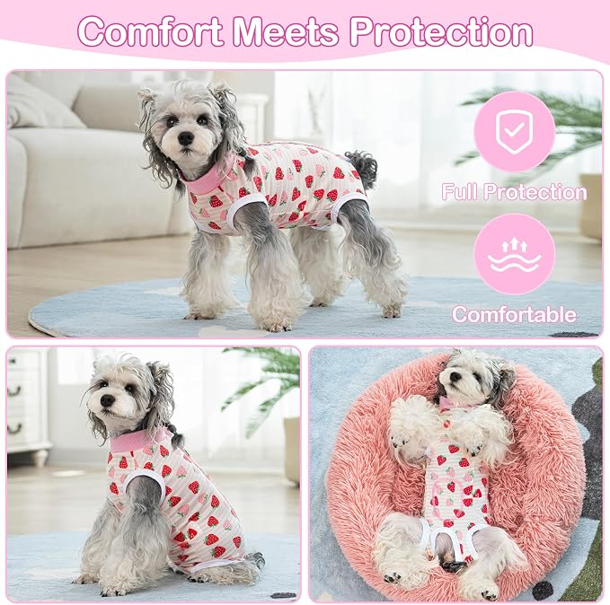 Coppthinktu Recovery Suit for Dogs After Surgery, Dog Onesie Surgery Recovery Suit for Female Spay, Soft Surgical Pajamas Bodysuits for Puppy to Prevent Licking Dog Cone Alternative Strawber XL