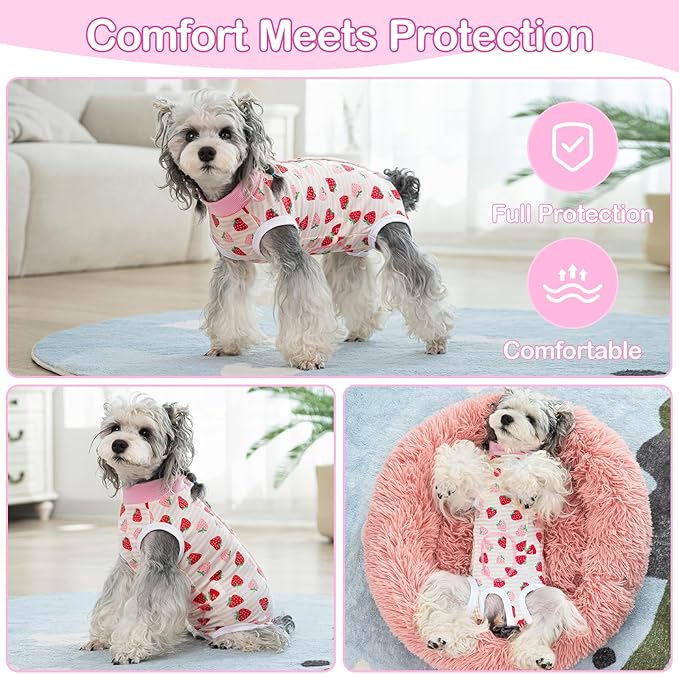 Coppthinktu Recovery Suit for Dogs After Surgery, Dog Onesie Surgery Recovery Suit for Female Spay, Soft Surgical Pajamas Bodysuits for Puppy to Prevent Licking Dog Cone Alternative Strawber L