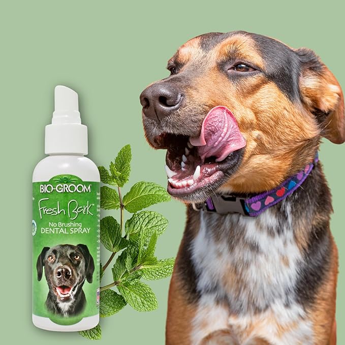 Bio-groom Fresh Bark Dog Breath Freshener - No Chew Dental Spray for Dogs & Cats, Teeth Cleaning Oral Care for Plaque & Tartar, No Brushing Required, Made in the USA - Mint, 4 fl oz