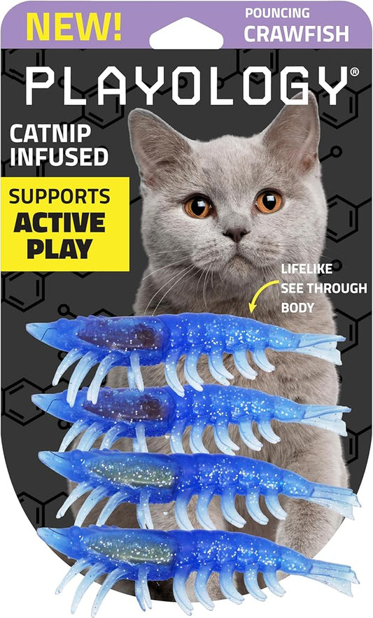 Playology Cat Toys | Catnip Toy Crawfish (Value 4-Pack) for Chewing Chasing and Pouncing | Interactive Cat Toys for Indoor Cats