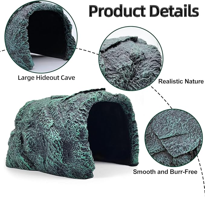 BNOSDM Large Reptile Hideout, Tortoise Hide, Bearded Dragon Hideout Cave Shelter, Resin Turtle Basking Platform, Reptiles Habitat Decor Tank Accessories for Lizards Geckos Snakes Chameleons Frogs