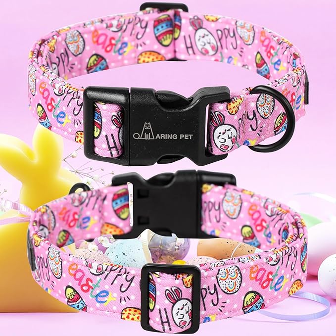 ARING PET Easter Dog Collar, Cute Pink Eggs Pet Collars with Quick Release Buckle for Puppy Small Medium Large Boy Girl Dogs-L