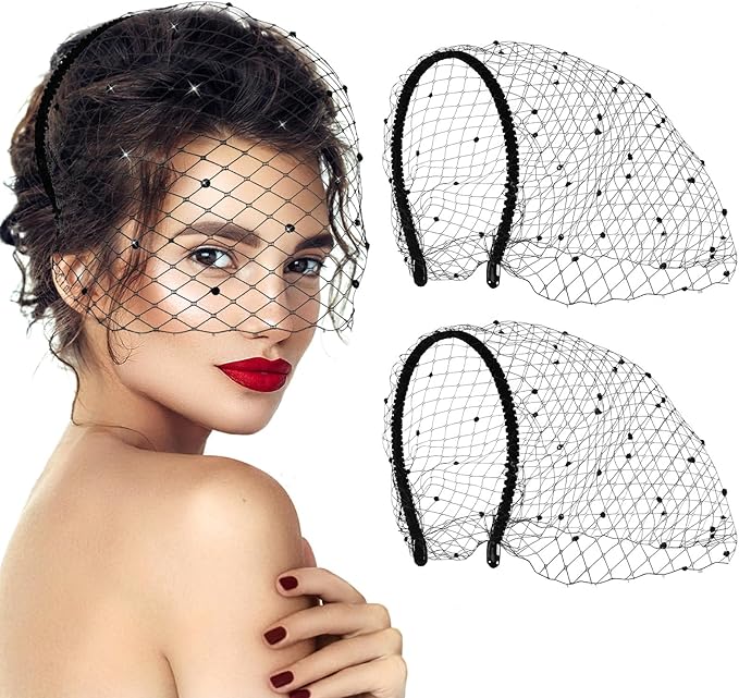 Jansun Black Veil Mesh Veil Headband 1920s Headpiece Birdcage Veil Bridal Wedding Tea Party Fascinator Veil for Women