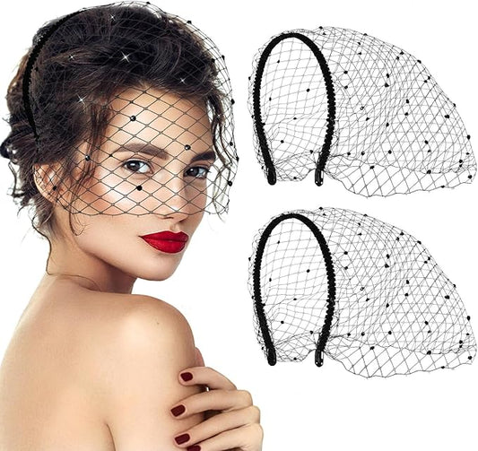 Jansun Black Veil Mesh Veil Headband 1920s Headpiece Birdcage Veil Bridal Wedding Tea Party Fascinator Veil for Women