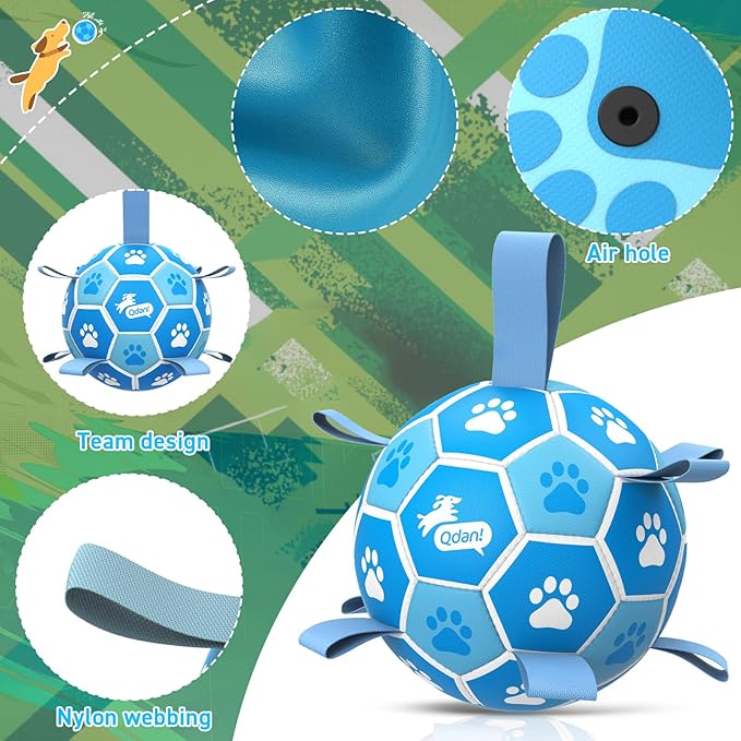QDAN Dog Balls, World Cup Balls for Dogs, Soccer Ball for Dogs with Straps, Outdoor Dog Toys for Medium (6 Inch)