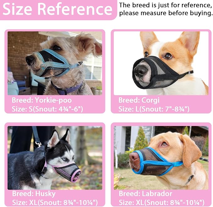 LUCKYPAW Dog Muzzle, Mesh Muzzle for Large Medium Dogs, Soft Mouth Cover to Prevent Biting Chewing, Drinkable Breathable Adjustable Puppy Mouth Guard(XXL, Pink)