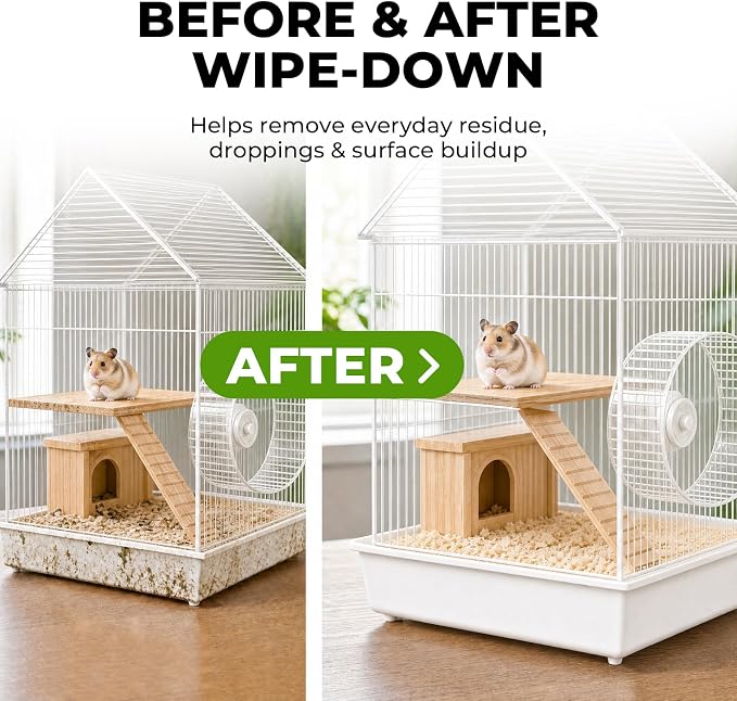 Small Animal Cage Cleaning Wipes, Unscented Cage Cleaner Wipes for Bird, Guinea Pig, Rabbit, Hamster & Bunny Habitats, Quick Spot Cleaning Suppliers for Cages, Feeders & Accessories, 2 Pack 120 Wipes