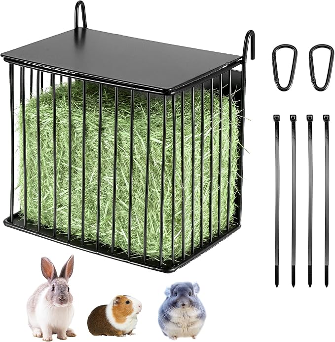Upgraded Hay Rack for Rabbits, Rabbit Hay Feeder with Tops, Metal Frame Bunny Feeder, Square, Rabbit Feeding Holder for Guinea Pigs, Chinchillas, Small Animals