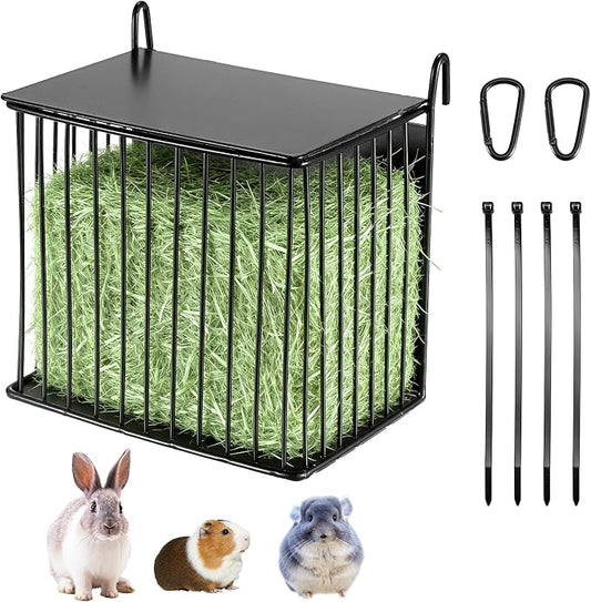 Upgraded Hay Rack for Rabbits, Rabbit Hay Feeder with Tops, Metal Frame Bunny Feeder, Square, Rabbit Feeding Holder for Guinea Pigs, Chinchillas, Small Animals