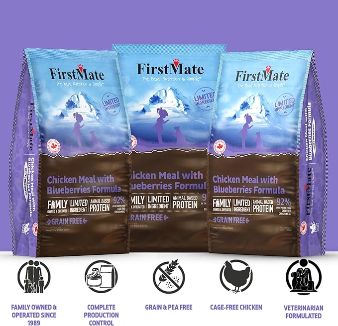 FirstMate Pet Foods Dry Cat Food – Chicken Meal with Blueberries Formula – Grain Free Limited Ingredient Recipe for Cats & Kittens, All Life Stages – 3.96 lb Bag
