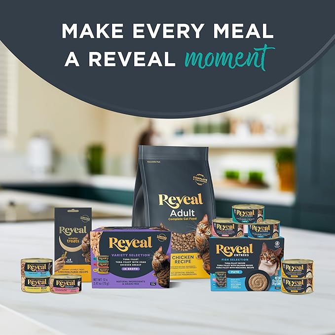 Reveal Entrées Natural Wet Cat Food, Grain-Free with Added Vitamins & Minerals, Carrageenan-Free and High Protein, Chicken Breast with Liver in Broth (24 x 2.47 oz Cans)