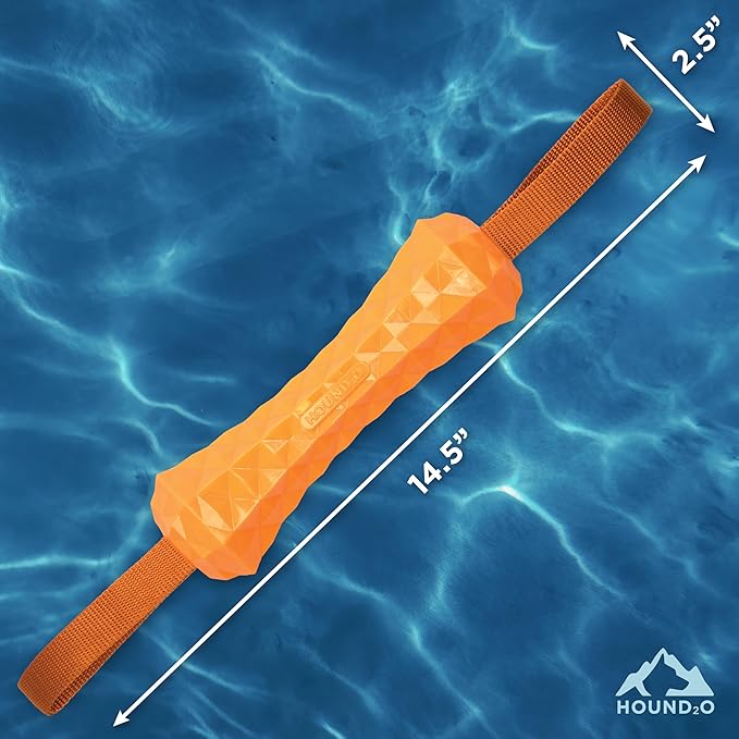 Playology HOUND2O Dog Toys | Tug Stick Floating Outdoor Toy for Dogs | Bright Orange Fetch Toy for Tug of War