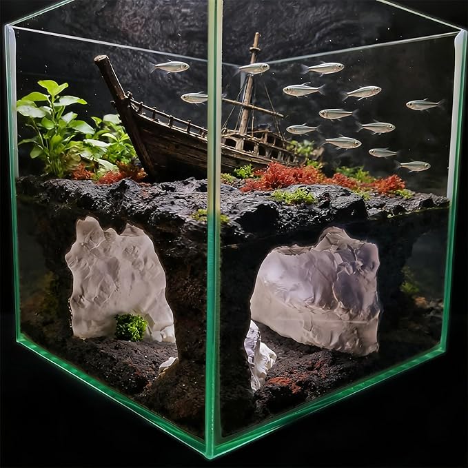 Aquarium Accessories, Fish Tanks Decoration Cottage Ornament for Fish Tanks Landscape Hideouts Cave Decors Bettas House Cave Ornament for Landscapes