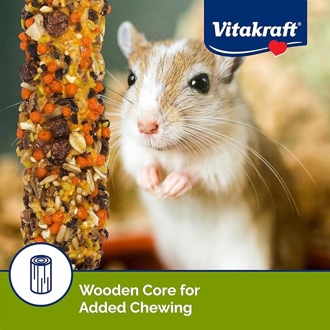 Vitakraft Crunch Sticks Hamster Treats Apple and Honey Flavor 2 Pack - Wholesome Crunchy Chew Sticks for Hamsters and Gerbils - Enrichment Chew Toy with Natural Wood Core