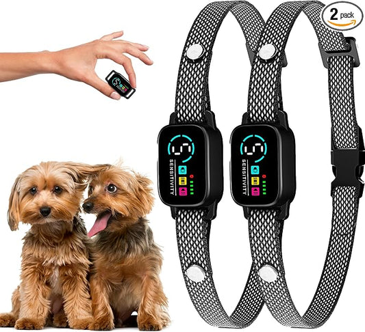 2 Pack Bark Collar for Small Dogs 8-40 lbs - 3 Modes & 5 Sensitivity Levels - Waterproof, Rechargeable, Magnetic Charging - Humane, Effective Training (Black)
