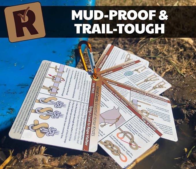 ReferenceReady Horse Knot Cards: Guide to 19 Pack and Trail Riding Knots | Guide to best training & trail horse riding knots. Accessory for barn essentials. Great for equine camps, equestrian gifts.