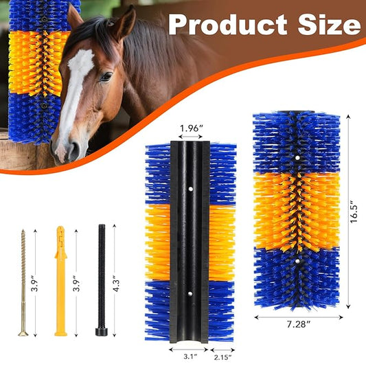 Uross Livestock Scratching Brush 2PCS- Goat Horse Cow Scratching Post for Grooming, 17" x 7.9" Horse Cow Cattle Goat scratcher Brush with 8 Screws for Back Itch Relief & Keep Cleaning