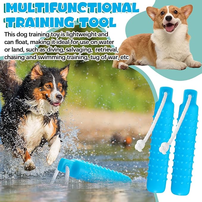 Blueweenly 4 Pcs Dog Bumper Toy for Water Retrieving Plastic Puppy Training Dummy Dog Float Toy Lightweight for Float on The Water Pool Outdoor Training Hunting Fetching (Blue)