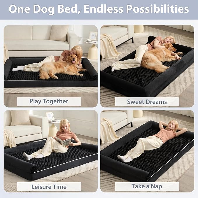 BFPETHOME Orthopedic Washable Dog Beds Large Sized Senior Dog for Comfy Sleeping with Removable Cover, Waterproof Big Soft Pet Couch Bed for Dogs Relax