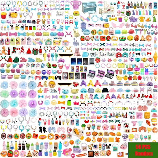 50pcs Random Cute Accessories for Dogs and Cats,Necklace Collar Clothes Glasses Hat Laptop Bow Food and Drink Fit for Shorthair Cat Collie Dachshund Cocker Spaniel Great Dane Deer Pet Figure