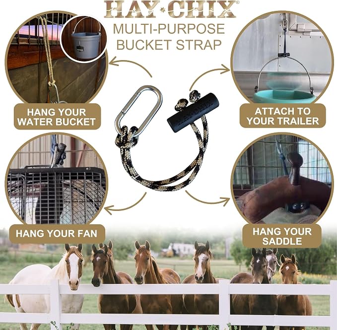 Water Bucket Straps for Horses | Hay Chix Adjustable Bucket Hangers for Horse Stalls | Horse Show Supplies | Durable and Versatile Strap for Stables and Barn Organization | 14 inches, Leopard