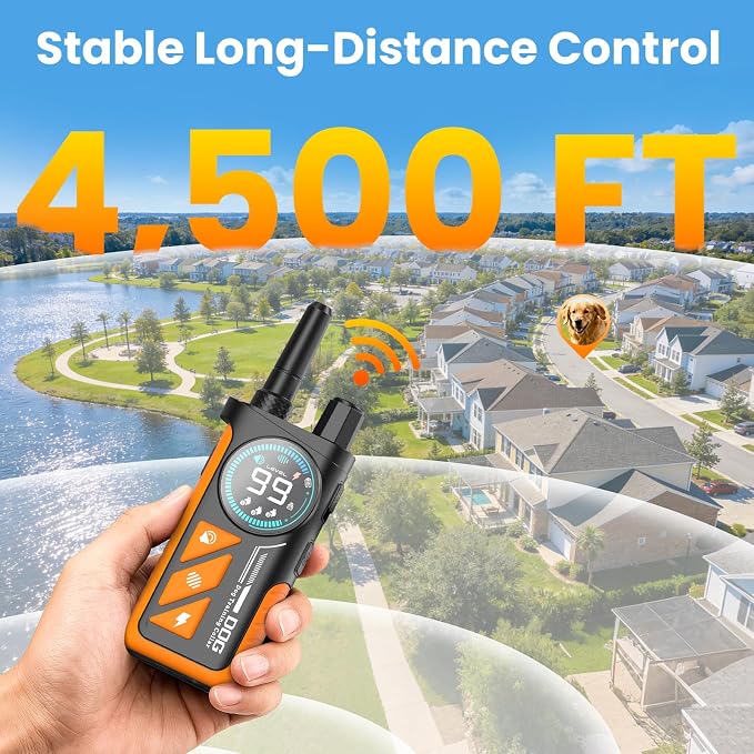 2 in 1 Dog Bark & Shock Collar 2 Pack - 4500FT Training Collar with Remote, Anti Bark & 3 Training Modes Tone Vibration Safe Shock, IP67 Waterproof, Portable Collar Set for 5-120lbs Dogs