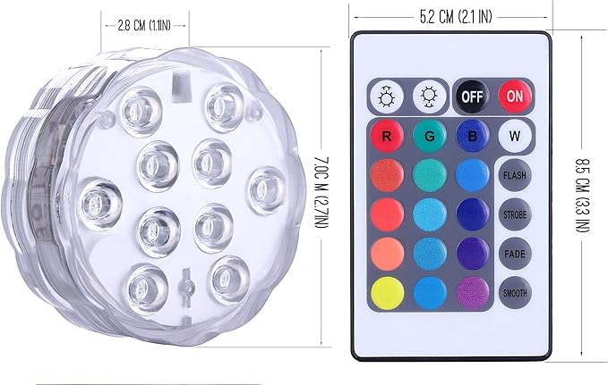 Qoolife Submersible LED Lights Remote Control Battery Powered, RGB Multi Color Changing Waterproof Light for Pool, Vase Base, Spa, Aquarium, Pond, Hot Tub, Decoration, Party, 1-Pack