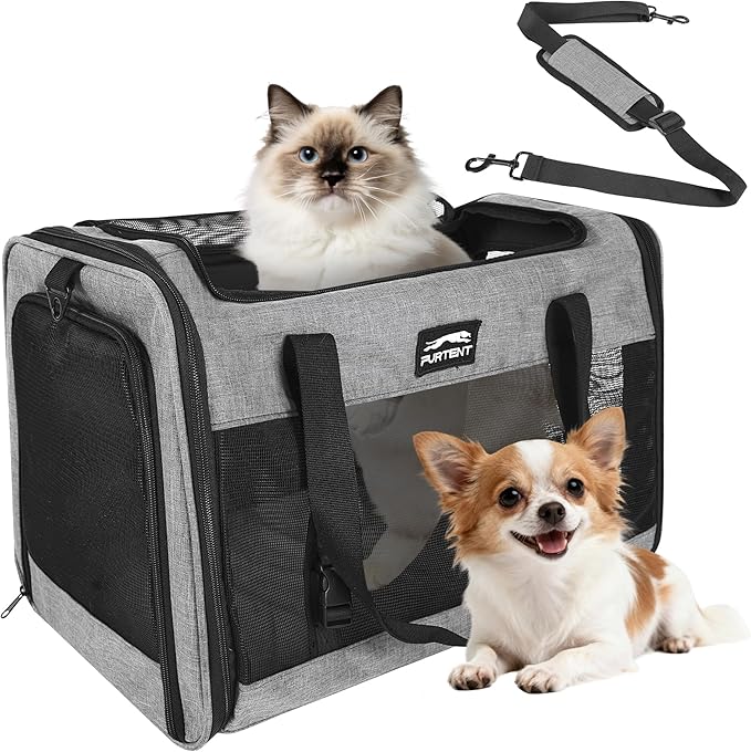 Soft Sided Cat Carrier for Large Cats, Pet Carrier for 2 Cats or Small Dogs Up to 25Lbs, Large Cat Carrier with Shoulder Strap, Cat Car Carrier with Safety Buckle & Cushion, 20x13x13 inches, Grey