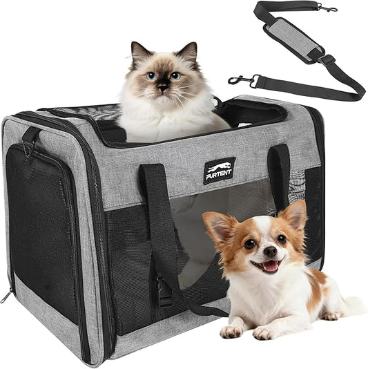 Soft Sided Cat Carrier for Large Cats, Pet Carrier for 2 Cats or Small Dogs Up to 25Lbs, Large Cat Carrier with Shoulder Strap, Cat Car Carrier with Safety Buckle & Cushion, 20x13x13 inches, Grey