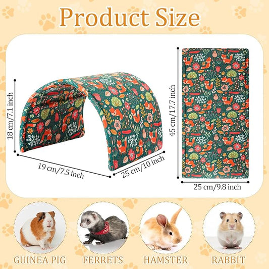 BreezeHug 4 Pcs Guinea Pig Tunnel Foldable Rabbit Hideout Washable and Soft Bunny Hide House Ferret Tunnel Toys Cage Accessories for Small Animal Hamster Hedgehogs Chinchilla(Forest Animals)