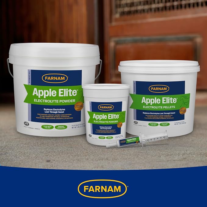 Farnam Apple Elite Electrolyte Supplement for Horses, Replaces Vital Minerals, for Hydration, No Added Sugar, Horse Supplements with Sodium, Potassium, Calcium & Magnesium, 7.5 lb, 40 Day Supply