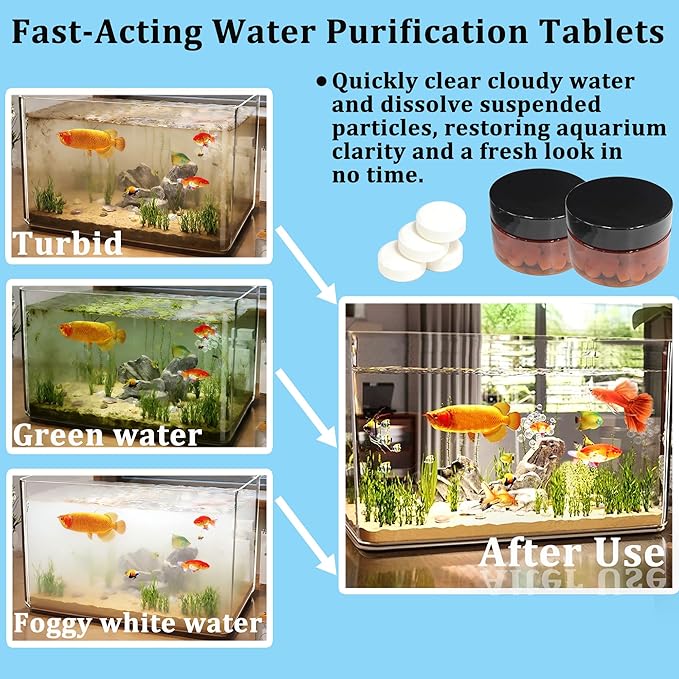 Aquarium Water Purification Tablets for Fish Tanks – Premium Water Purification Tablets to Remove All Kinds of Turbidity, Clarify Water, Promote Healthy Fish Environment (2)